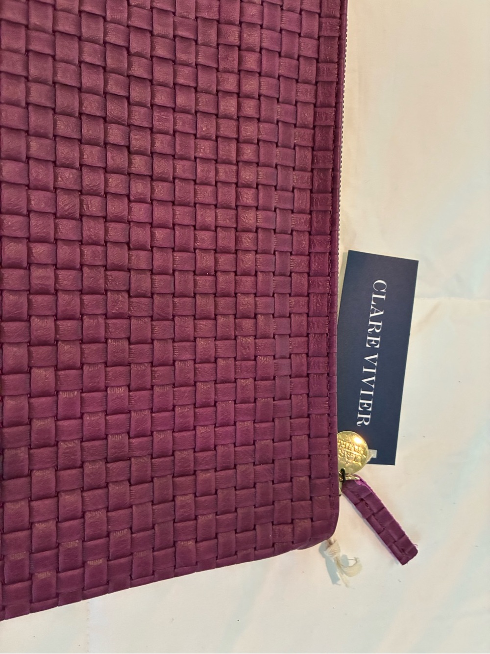 Clare V Plum Woven Leather Zip Pouch